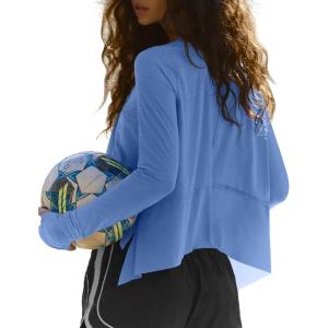 imageDarong Cotton Long Sleeve Workout Shirts for Women Loose Fit Athletic Yoga TShirts Casual Slouchy Crop Running TeesBlue