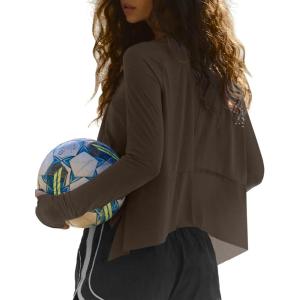 imageDarong Cotton Long Sleeve Workout Shirts for Women Loose Fit Athletic Yoga TShirts Casual Slouchy Crop Running TeesBrown