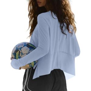 imageDarong Cotton Long Sleeve Workout Shirts for Women Loose Fit Athletic Yoga TShirts Casual Slouchy Crop Running TeesLight Blue