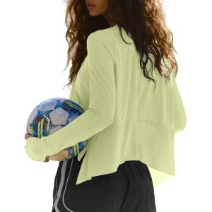 imageDarong Cotton Long Sleeve Workout Shirts for Women Loose Fit Athletic Yoga TShirts Casual Slouchy Crop Running TeesLight Green