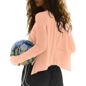 imageDarong Cotton Long Sleeve Workout Shirts for Women Loose Fit Athletic Yoga TShirts Casual Slouchy Crop Running TeesLight Orange