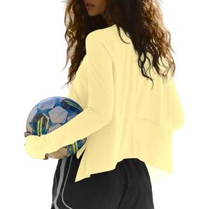 imageDarong Cotton Long Sleeve Workout Shirts for Women Loose Fit Athletic Yoga TShirts Casual Slouchy Crop Running TeesLight Yellow