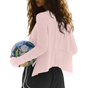 imageDarong Cotton Long Sleeve Workout Shirts for Women Loose Fit Athletic Yoga TShirts Casual Slouchy Crop Running TeesPink