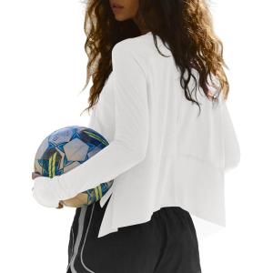 imageDarong Cotton Long Sleeve Workout Shirts for Women Loose Fit Athletic Yoga TShirts Casual Slouchy Crop Running TeesWhite