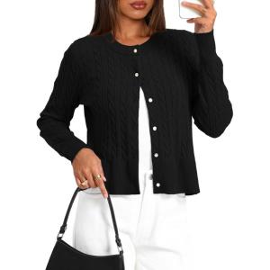 imageDarong Womens Cable Knit Long Sleeve Outfits Crewneck Button Down Open Front Cardigan Sweater Trendy OuterwearBlack