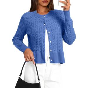 imageDarong Womens Cable Knit Long Sleeve Outfits Crewneck Button Down Open Front Cardigan Sweater Trendy OuterwearSky Blue