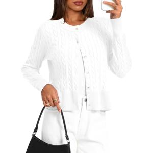imageDarong Womens Cable Knit Long Sleeve Outfits Crewneck Button Down Open Front Cardigan Sweater Trendy OuterwearWhite