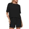 imageDarong Womens 2 Piece Lounge Sets Summer Matching Outfits Short Sleeve Tops Drawstring Shorts LoungerwearBlack