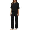 image:imageDarong Womens 2 Piece Outfits Matching Lounge Sets Short Sleeve Pullover Tops High Waisted Wide Leg Pants Tracksuit SetsBlack