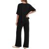 image:imageDarong Womens 2 Piece Outfits Matching Lounge Sets Short Sleeve Pullover Tops High Waisted Wide Leg Pants Tracksuit SetsBlack