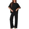 image:imageDarong Womens 2 Piece Outfits Matching Lounge Sets Short Sleeve Pullover Tops High Waisted Wide Leg Pants Tracksuit SetsBlack