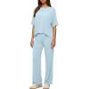 image:imageDarong Womens 2 Piece Outfits Matching Lounge Sets Short Sleeve Pullover Tops High Waisted Wide Leg Pants Tracksuit SetsBlue
