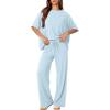 image:imageDarong Womens 2 Piece Outfits Matching Lounge Sets Short Sleeve Pullover Tops High Waisted Wide Leg Pants Tracksuit SetsBlue