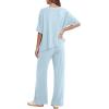 image:imageDarong Womens 2 Piece Outfits Matching Lounge Sets Short Sleeve Pullover Tops High Waisted Wide Leg Pants Tracksuit SetsBlue