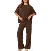 image:imageDarong Womens 2 Piece Outfits Matching Lounge Sets Short Sleeve Pullover Tops High Waisted Wide Leg Pants Tracksuit SetsCoffee
