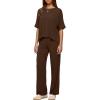image:imageDarong Womens 2 Piece Outfits Matching Lounge Sets Short Sleeve Pullover Tops High Waisted Wide Leg Pants Tracksuit SetsCoffee