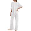 image:imageDarong Womens 2 Piece Outfits Matching Lounge Sets Short Sleeve Pullover Tops High Waisted Wide Leg Pants Tracksuit SetsWhite Grey