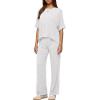 image:imageDarong Womens 2 Piece Outfits Matching Lounge Sets Short Sleeve Pullover Tops High Waisted Wide Leg Pants Tracksuit SetsWhite Grey