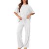 image:imageDarong Womens 2 Piece Outfits Matching Lounge Sets Short Sleeve Pullover Tops High Waisted Wide Leg Pants Tracksuit SetsWhite Grey