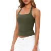 image:imageDarong Womens Halter Tank Tops with Built in Bra Double Lined Y2K Backless Slim Fitted Shirts Trendy Going Out CamisoleArmy Green