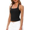 image:imageDarong Womens Halter Tank Tops with Built in Bra Double Lined Y2K Backless Slim Fitted Shirts Trendy Going Out CamisoleBlack