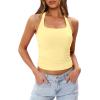 image:imageDarong Womens Halter Tank Tops with Built in Bra Double Lined Y2K Backless Slim Fitted Shirts Trendy Going Out CamisoleLight Yellow