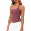 image:imageDarong Womens Halter Tank Tops with Built in Bra Double Lined Y2K Backless Slim Fitted Shirts Trendy Going Out CamisoleMerlot Red