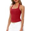 image:imageDarong Womens Halter Tank Tops with Built in Bra Double Lined Y2K Backless Slim Fitted Shirts Trendy Going Out CamisoleRed