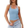 image:imageDarong Womens Halter Tank Tops with Built in Bra Double Lined Y2K Backless Slim Fitted Shirts Trendy Going Out CamisoleSky Blue