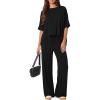 image:imageDarong Womens 2 Piece Outfits Matching Lounge Sets Short Sleeve Pullover Tops High Waisted Wide Leg Pants Tracksuit SetsBlack