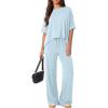 image:imageDarong Womens 2 Piece Outfits Matching Lounge Sets Short Sleeve Pullover Tops High Waisted Wide Leg Pants Tracksuit SetsBlue