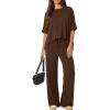 image:imageDarong Womens 2 Piece Outfits Matching Lounge Sets Short Sleeve Pullover Tops High Waisted Wide Leg Pants Tracksuit SetsCoffee