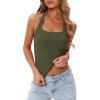 image:imageDarong Womens Halter Tank Tops with Built in Bra Double Lined Y2K Backless Slim Fitted Shirts Trendy Going Out CamisoleArmy Green