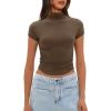 image:imageDarong Womens Basic T Shirts Summer Outfits Mock Neck Short Sleeve Crop Tops Slim Fit Tees Trendy ClothingKhaki