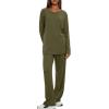 image:imageDarong Womens 2 Piece Lounge Set Casual Long Sleeve Crew Neck Tops Wide Leg Pants Travel Airport Outfit Matching SetsArmy Greenregular