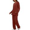image:imageDarong Womens 2 Piece Lounge Set Casual Long Sleeve Crew Neck Tops Wide Leg Pants Travel Airport Outfit Matching SetsBrick Redregular