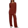 image:imageDarong Womens 2 Piece Lounge Set Casual Long Sleeve Crew Neck Tops Wide Leg Pants Travel Airport Outfit Matching SetsBrick Redregular