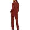 image:imageDarong Womens 2 Piece Lounge Set Casual Long Sleeve Crew Neck Tops Wide Leg Pants Travel Airport Outfit Matching SetsBrick Redregular