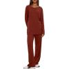 image:imageDarong Womens 2 Piece Lounge Set Casual Long Sleeve Crew Neck Tops Wide Leg Pants Travel Airport Outfit Matching SetsBrick Redregular