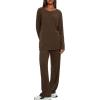 image:imageDarong Womens 2 Piece Lounge Set Casual Long Sleeve Crew Neck Tops Wide Leg Pants Travel Airport Outfit Matching SetsBrownregular