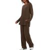 image:imageDarong Womens 2 Piece Lounge Set Casual Long Sleeve Crew Neck Tops Wide Leg Pants Travel Airport Outfit Matching SetsBrownregular