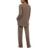 image:imageDarong Womens 2 Piece Lounge Set Casual Long Sleeve Crew Neck Tops Wide Leg Pants Travel Airport Outfit Matching SetsKhakiregular