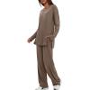 image:imageDarong Womens 2 Piece Lounge Set Casual Long Sleeve Crew Neck Tops Wide Leg Pants Travel Airport Outfit Matching SetsKhakiregular