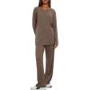 image:imageDarong Womens 2 Piece Lounge Set Casual Long Sleeve Crew Neck Tops Wide Leg Pants Travel Airport Outfit Matching SetsKhakiregular