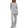 image:imageDarong Womens 2 Piece Lounge Set Casual Long Sleeve Crew Neck Tops Wide Leg Pants Travel Airport Outfit Matching SetsLight Greyregular