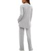 image:imageDarong Womens 2 Piece Lounge Set Casual Long Sleeve Crew Neck Tops Wide Leg Pants Travel Airport Outfit Matching SetsLight Greyregular