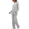 image:imageDarong Womens 2 Piece Lounge Set Casual Long Sleeve Crew Neck Tops Wide Leg Pants Travel Airport Outfit Matching SetsLight Greyregular