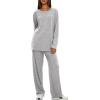 image:imageDarong Womens 2 Piece Lounge Set Casual Long Sleeve Crew Neck Tops Wide Leg Pants Travel Airport Outfit Matching SetsLight Greyregular