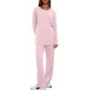 image:imageDarong Womens 2 Piece Lounge Set Casual Long Sleeve Crew Neck Tops Wide Leg Pants Travel Airport Outfit Matching SetsLight Pinkregular
