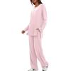 image:imageDarong Womens 2 Piece Lounge Set Casual Long Sleeve Crew Neck Tops Wide Leg Pants Travel Airport Outfit Matching SetsLight Pinkregular